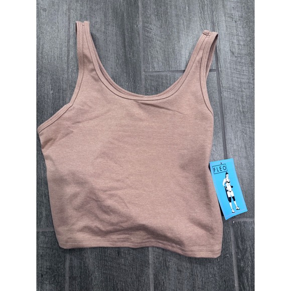 Fleo Tops - FLEO‎ Fitted Crop Tank Top Brown Neutral Size Large NWT soft Athletic Top
